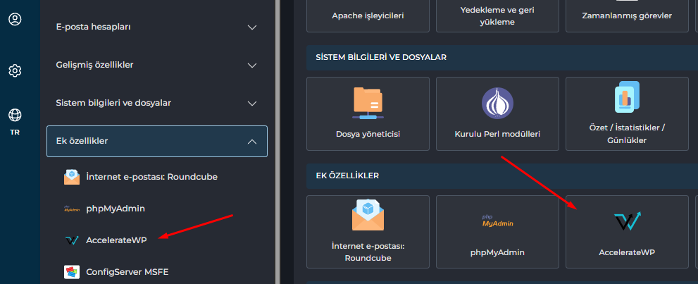DirectAdmin menüsünde AccelerateWP